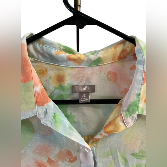 J Jill floral pastel sheer long sleeve button down blouse - Picture 3 of 6